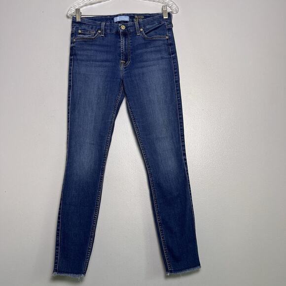 7 For All Mankind Denim - 7 For All Mankind Womens Skinny Ankle Jeans Raw Hem Sz 28 Blue Denim Blue